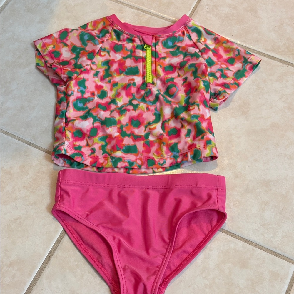 Ideology Pink and Yellow Kids Swim Rashguard Set